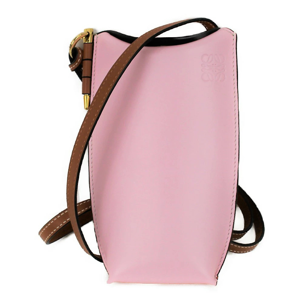 Loewe Gate Pocket Pink Orange Brown Leather Shoulder Bag Clutch Pochette